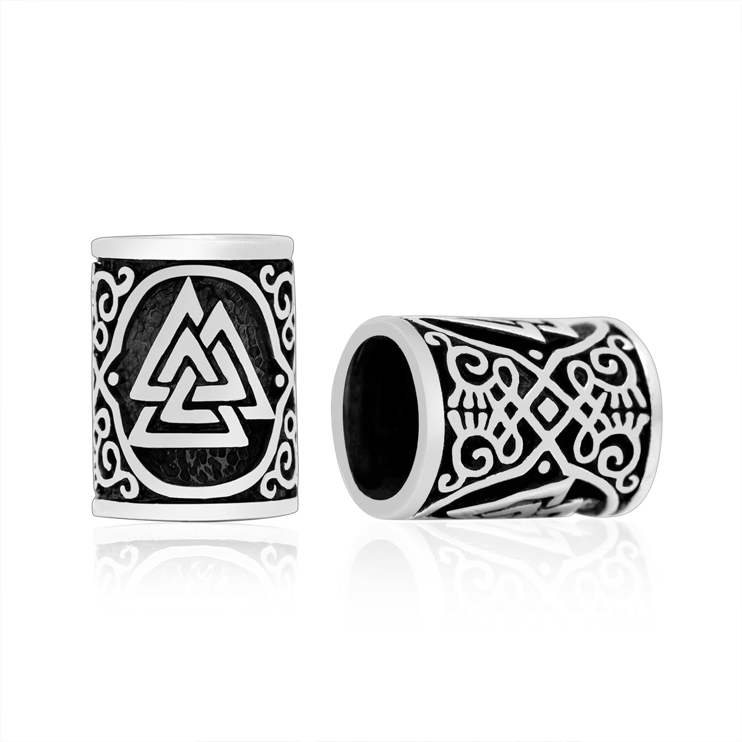 925 Sterling Silver Viking Beard Hair Bead with Valknut