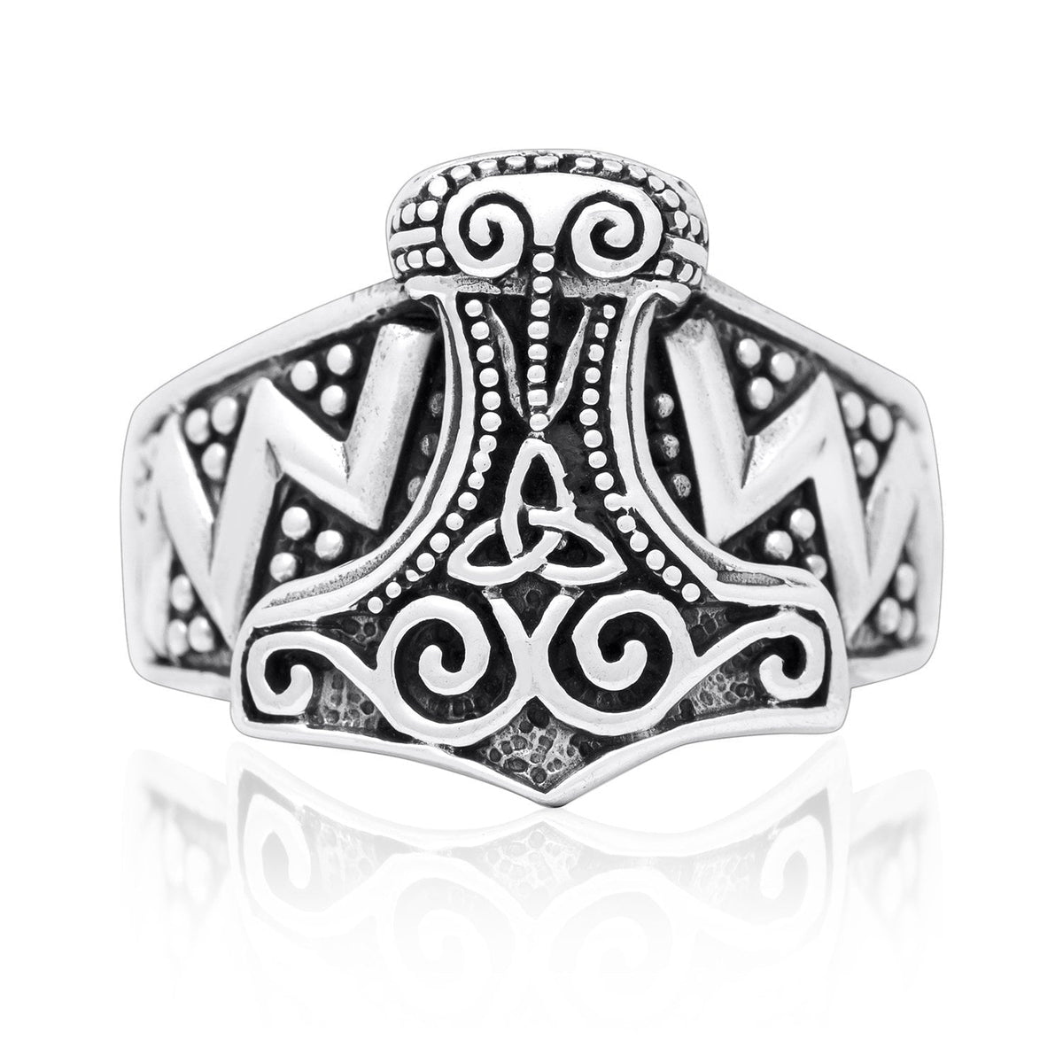 925 Sterling Silver Viking Thor Hammer Mjolnir Celtic Knot Biker Ring - SilverMania925