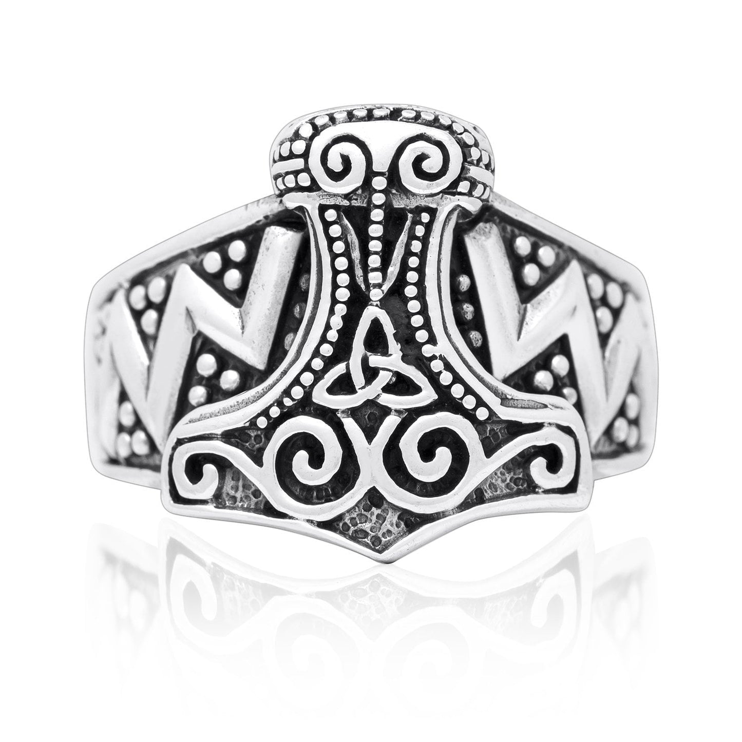 925 Sterling Silver Viking Thor Hammer Mjolnir Celtic Knot Biker Ring - SilverMania925