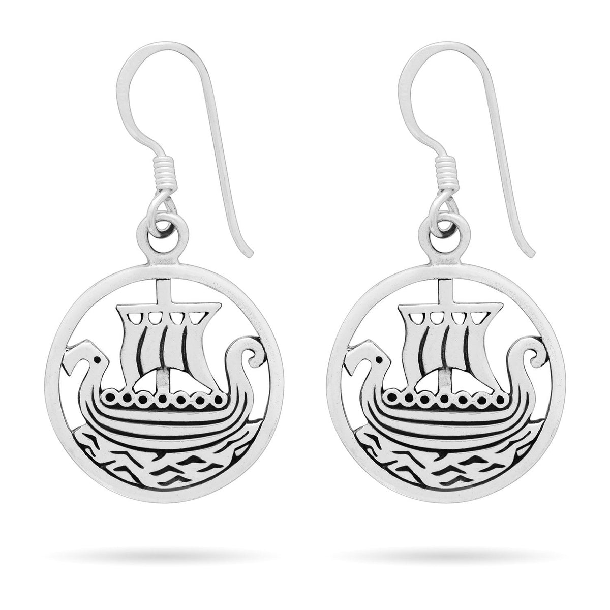 925 Sterling Silver Viking Ship Longboat Earrings - SilverMania925