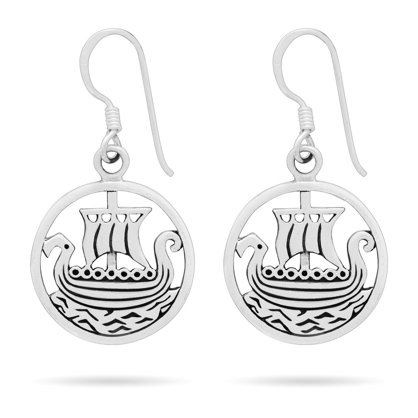 925 Sterling Silver Viking Ship Longboat Earrings - SilverMania925