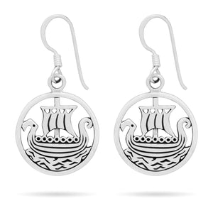 925 Sterling Silver Viking Ship Longboat Earrings
