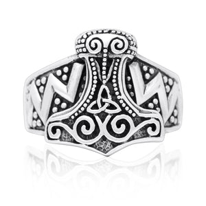 925 Sterling Silver Viking Thor Hammer Mjolnir Celtic Knot Biker Ring