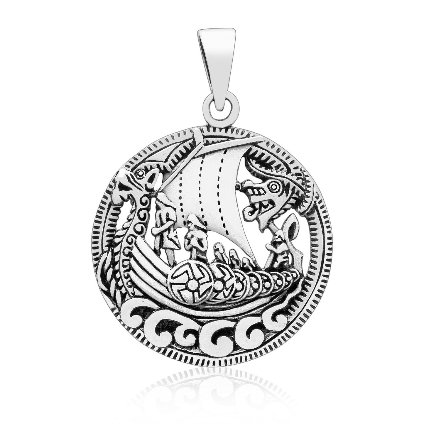 925 Sterling Silver Viking Drakkar Ship Pendant - SilverMania925