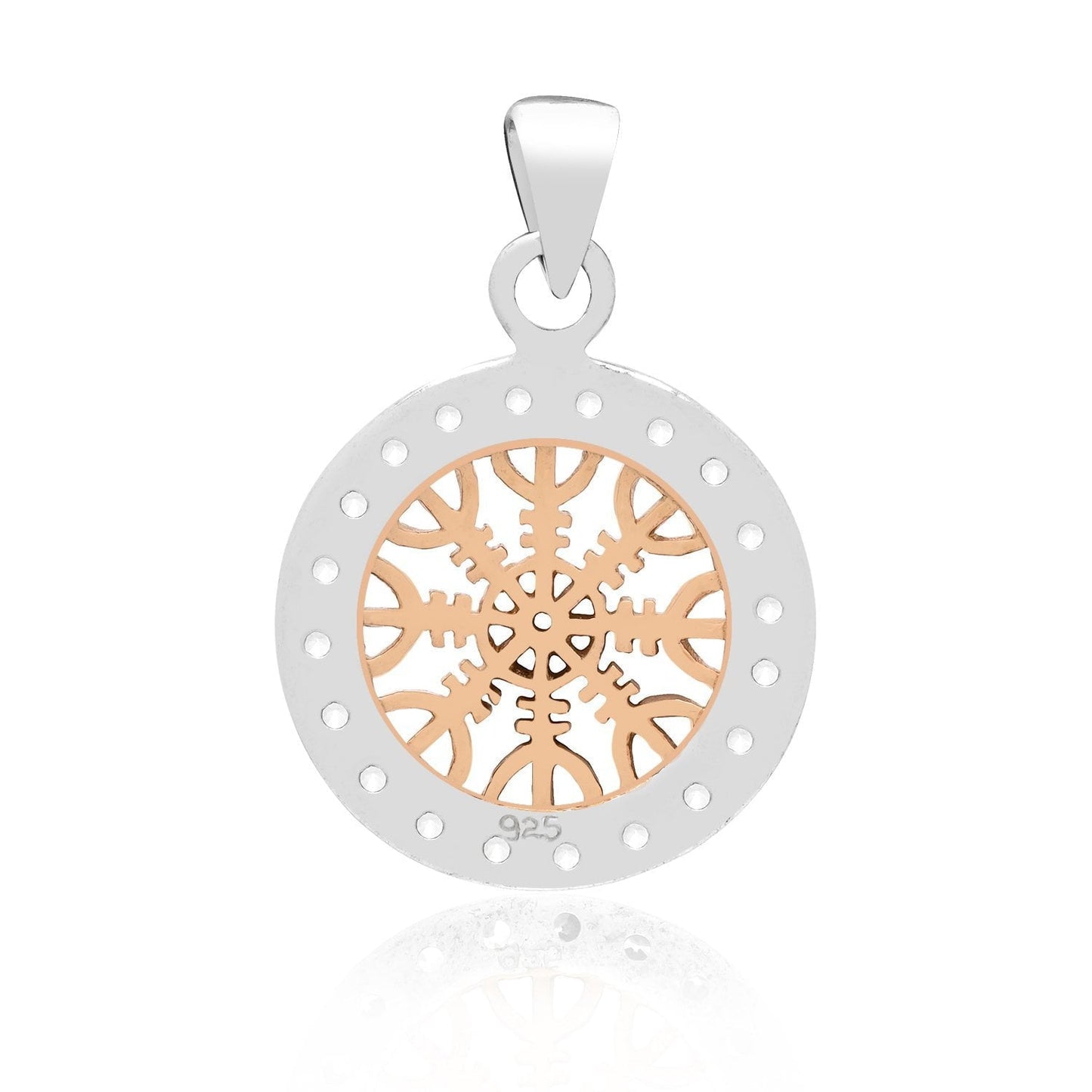 Sterling Silver with Rose Gold Viking Helm of Awe and Cubic Zirconia Charm - SilverMania925