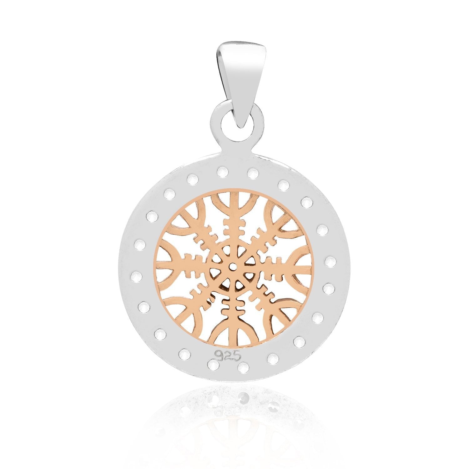 Sterling Silver with Rose Gold Viking Helm of Awe and Cubic Zirconia Charm
