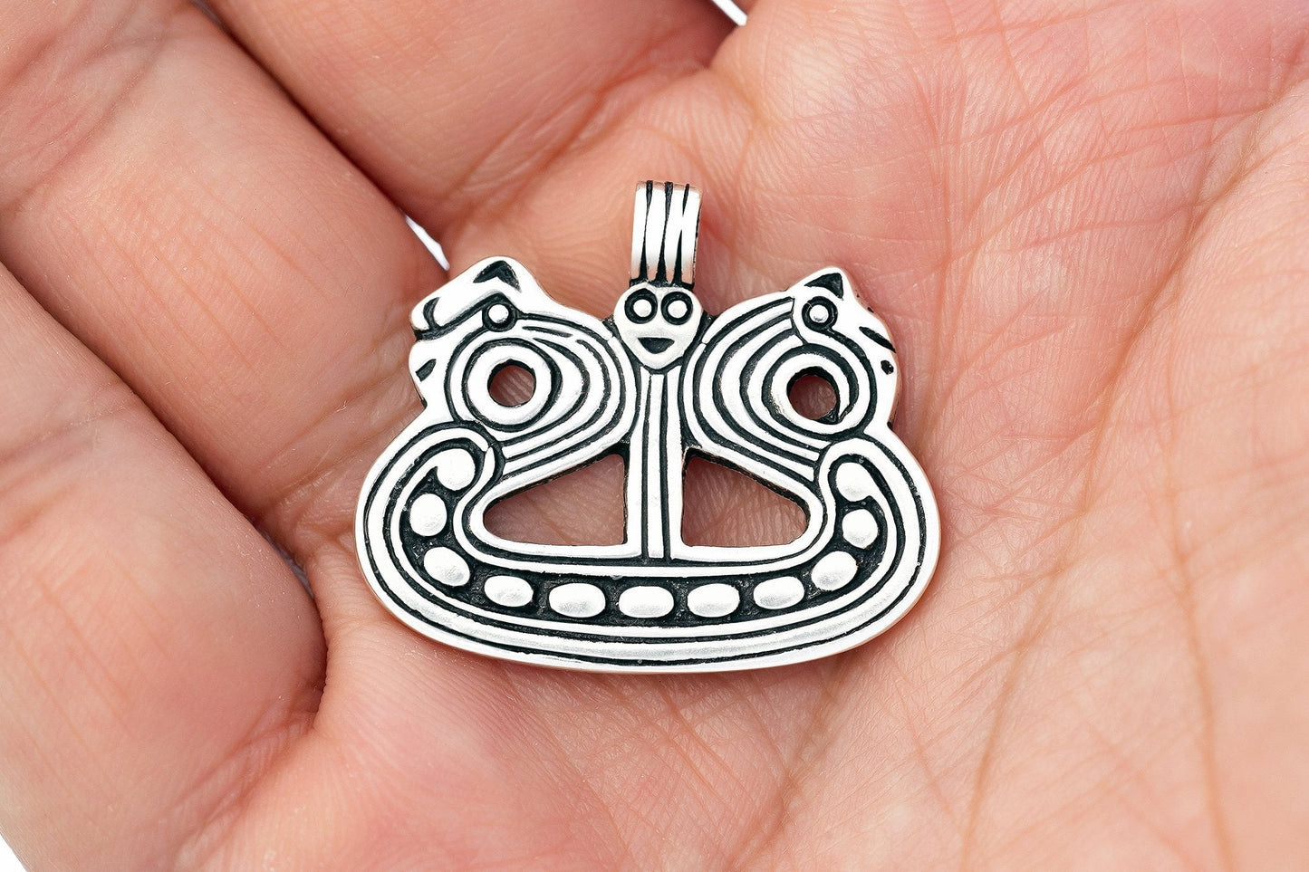 925 Sterling Silver Viking Drakkar Longship Pendant - SilverMania925