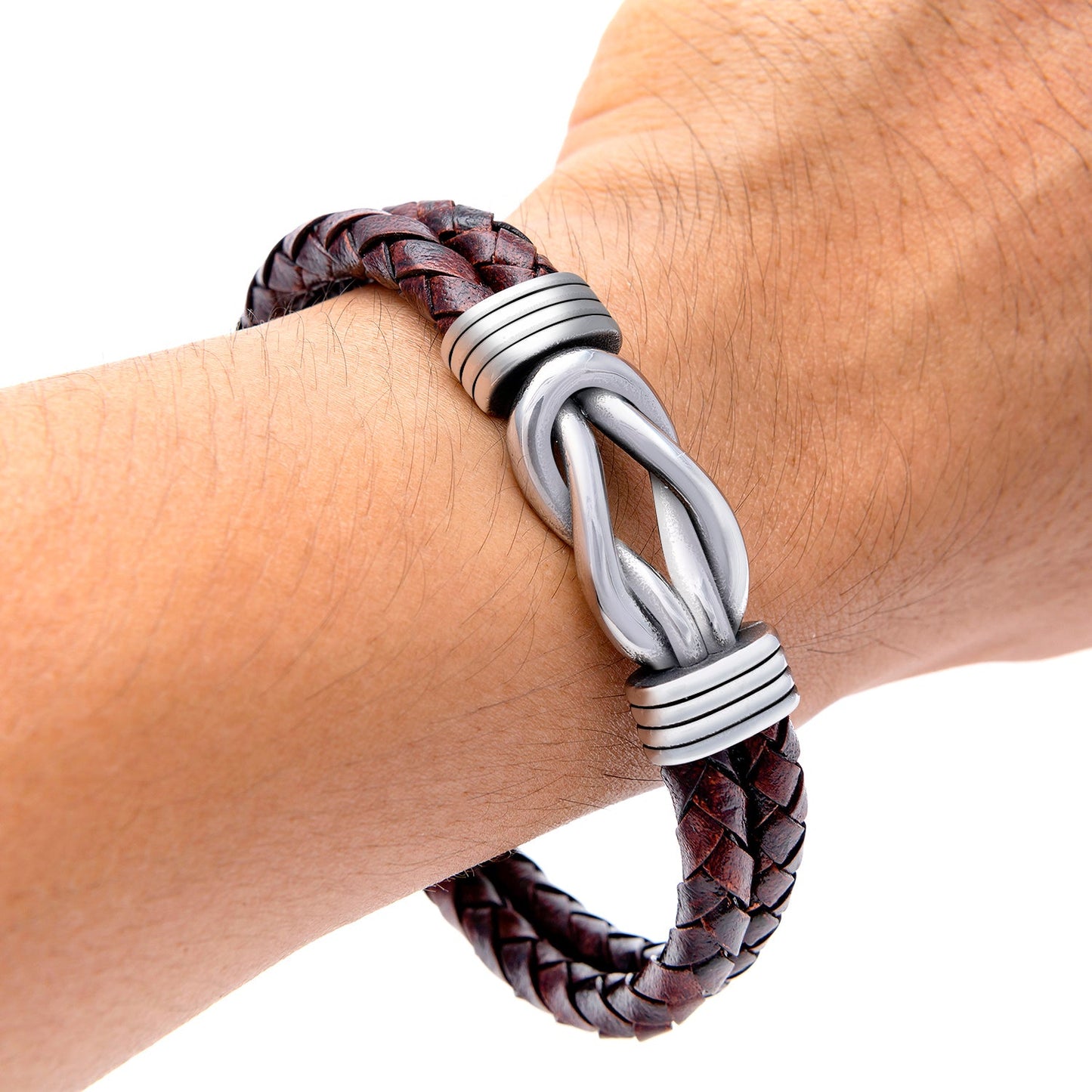 Stainless Steel Celtic Infinity Knot Leather Bracelet - SilverMania925