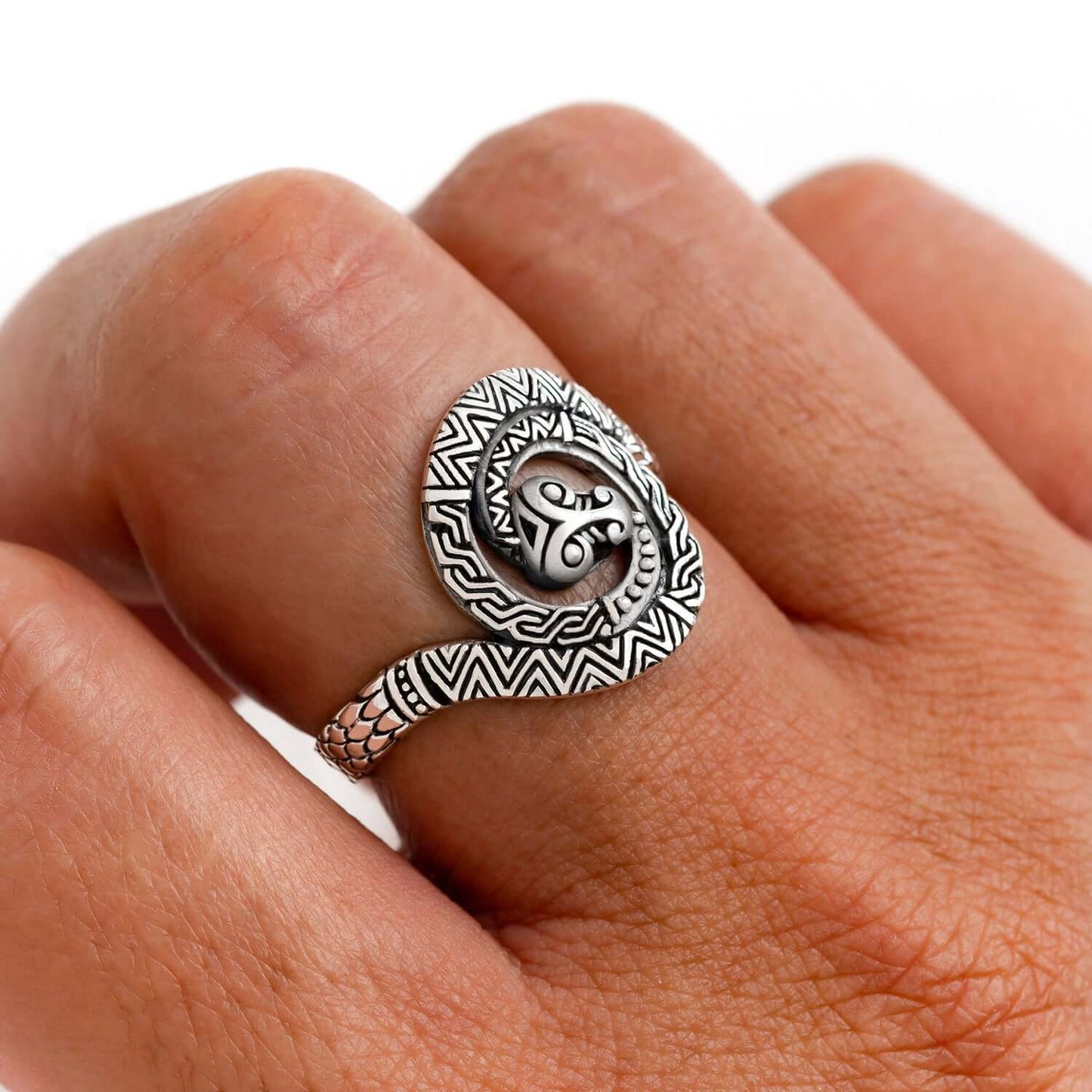 925 Sterling Silver Greek Ouroboros Snake Ring - SilverMania925