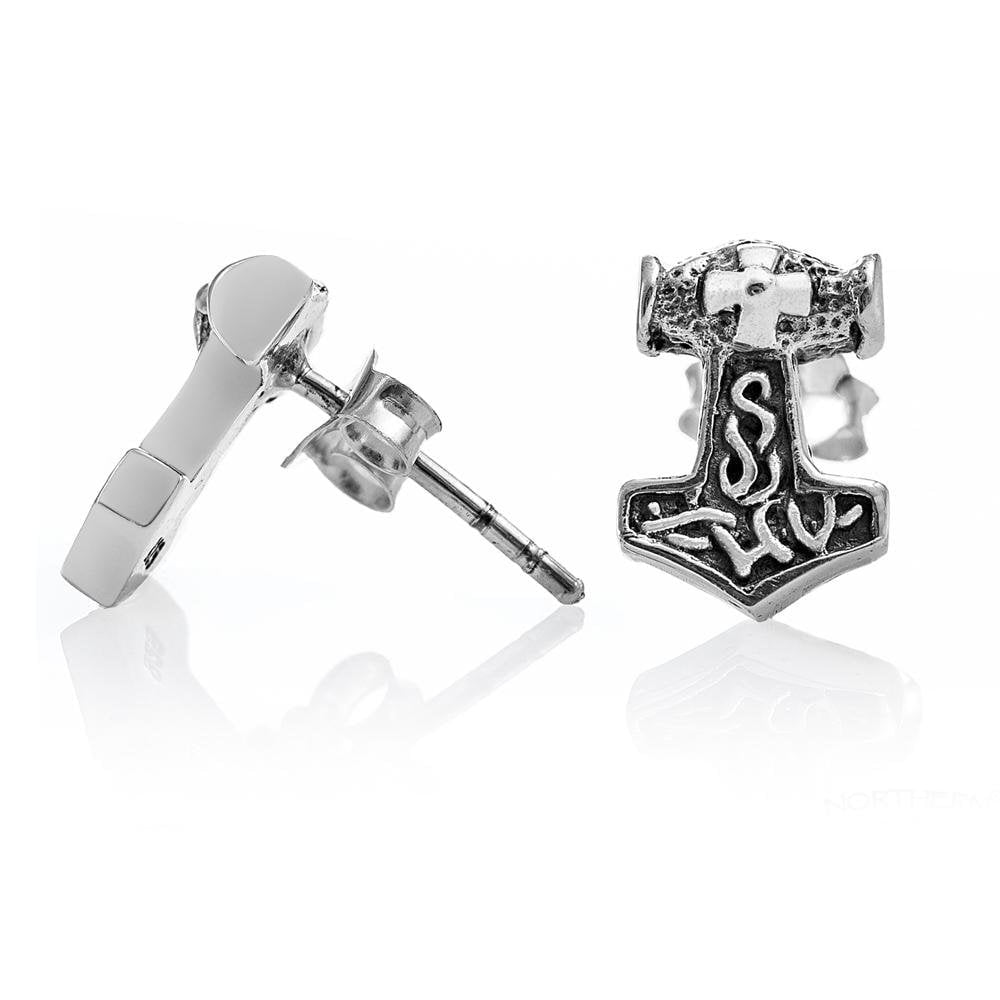 925 Sterling Silver Viking Thor Hammer Mjolnir Stud Earrings Set