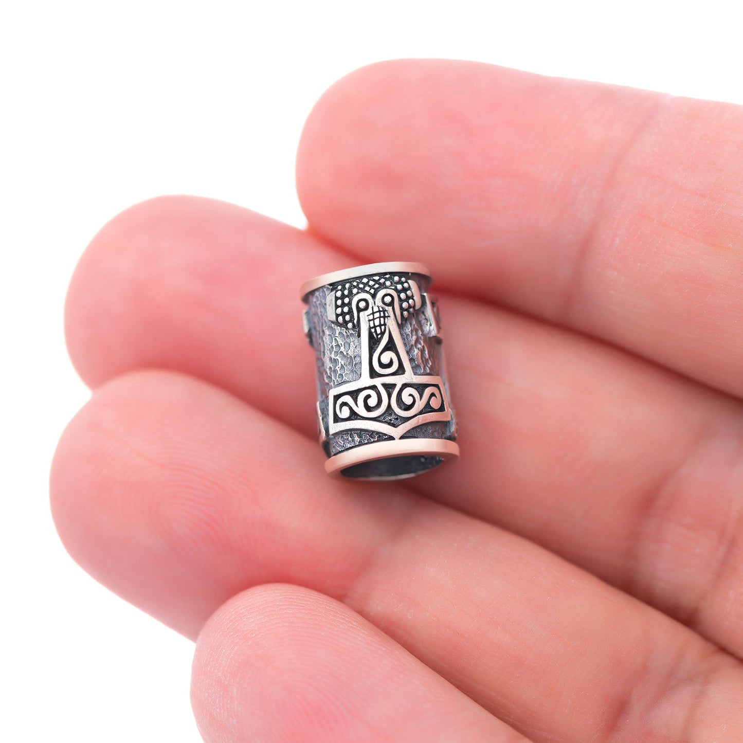 Sterling Silver Viking Beard Bead with Mjolnir - SilverMania925