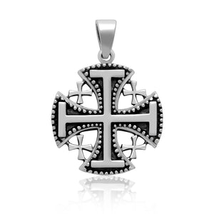 925 Sterling Silver Signed Jerusalem Cross Pendant