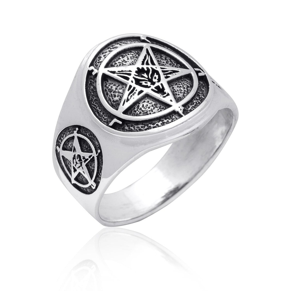 925 Sterling Silver Sigil of Baphomet  Inverted Pentagram Satanic Ring - SilverMania925
