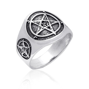 925 Sterling Silver Sigil of Baphomet  Inverted Pentagram Satanic Ring