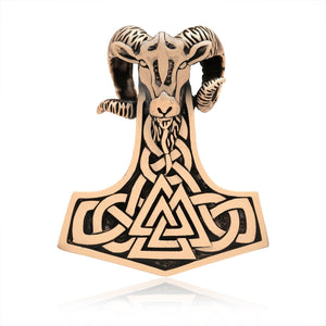 Thor Hammer Viking Ram with Valknut Bronze Handcrafted Pendant