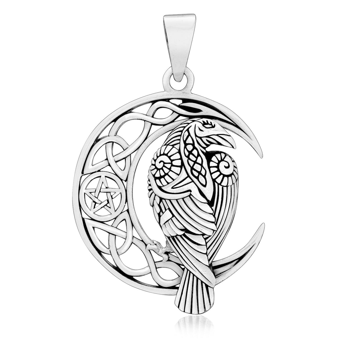 925 Sterling Silver Viking Raven Pendant - SilverMania925