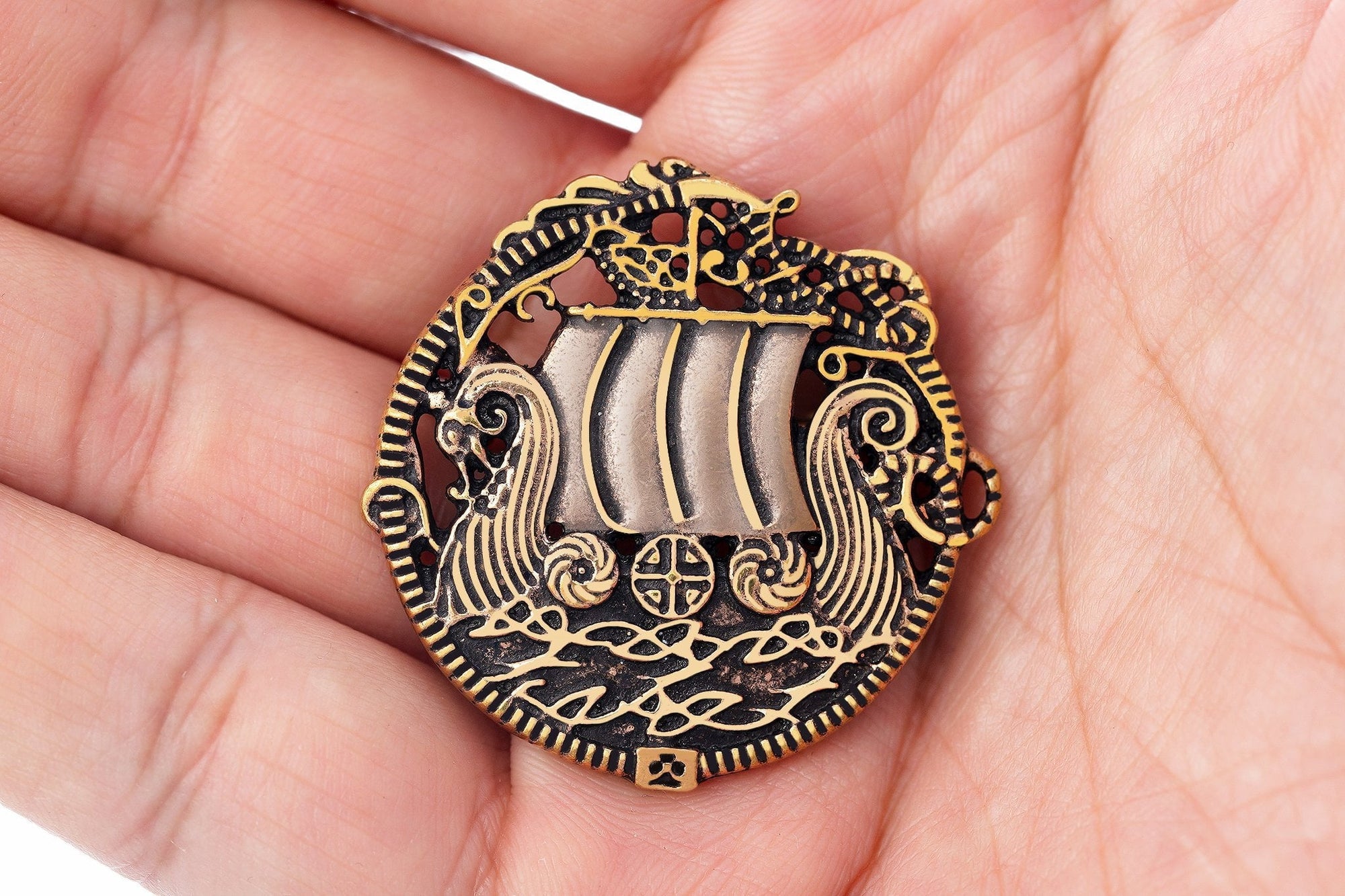 Viking Ship Drakkar Shirt Lapel Brooch Pin Handcrafted from Bronze