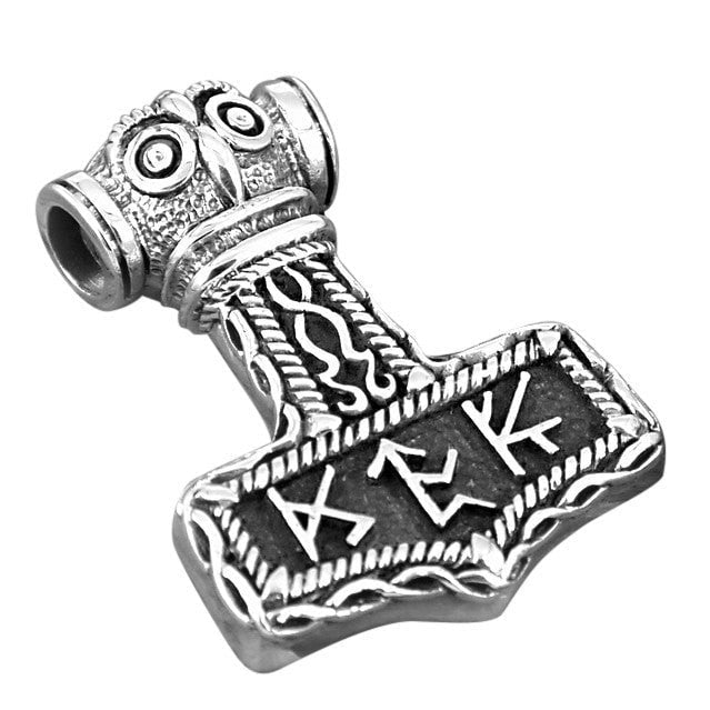 925 Sterling Silver Viking Thor Hammer Mjolnir Futhark Amulet Pendant - SilverMania925