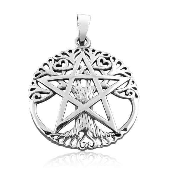 925 Sterling Silver Cut Out Tree Of Life Pentacle Pentagram Pagan Wiccan Pendant - SilverMania925