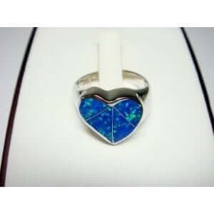 925 Sterling Silver Ring Hawaiian Blue Opal Heart - SilverMania925