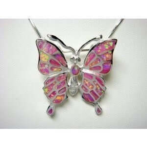 925 Sterling Silver Pink Inlay Opal Monark Butterfly Pendant