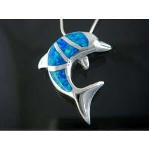 925 Sterling Silver Pendant Hawaiian Blue Opal Dolphin - SilverMania925