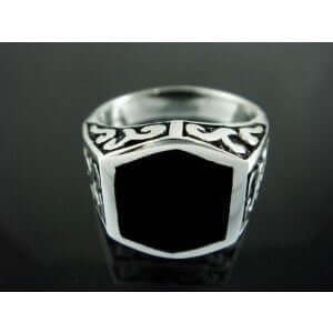 925 Sterling Silver Men's Black Onyx Celtic Irish Oxidized Sides Ring 12g