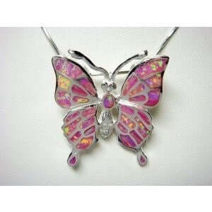 925 Sterling Silver Pendant Hawaiian Pink Opal Big Butterfly Monark