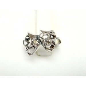 925 Sterling Silver Comedy Tragedy Mask Adjustable Pinky Toe Ring - SilverMania925