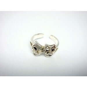 925 Sterling Silver Comedy Tragedy Mask Adjustable Pinky Toe Ring