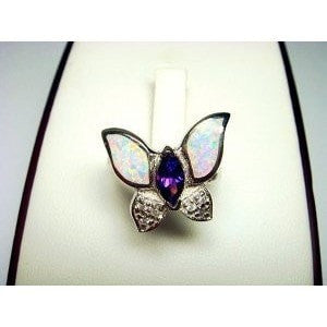 92Sterling Silver Ring Butterfly White Opal & CZ - SilverMania925