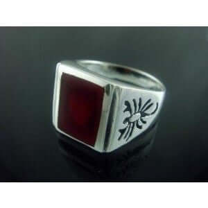 925 Sterling Silver Mens Carnelian Engraved Scorpion Zodiac Ring - SilverMania925