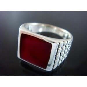 925 Sterling Silver Men's Square Carnelian Engraved Sides Ring 12gr - SilverMania925