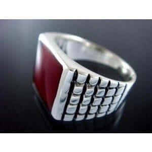 925 Sterling Silver Men's Square Carnelian Engraved Sides Ring 12gr - SilverMania925