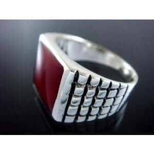 925 Sterling Silver Men's Square Carnelian Engraved Sides Ring 12gr