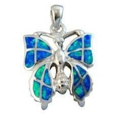 925 Sterling Silver Hawaiian Blue Opal Butterfly Charm Pendant