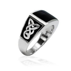 925 Sterling Silver Men's Rectangle Onyx Celtic Knot Pattern Ring