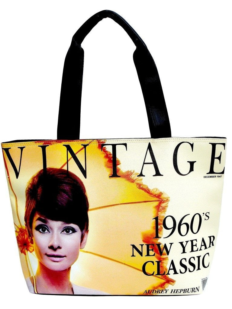 Audrey Hepburn Vintage 1960's Wide Tote Shoulder Bag Purse