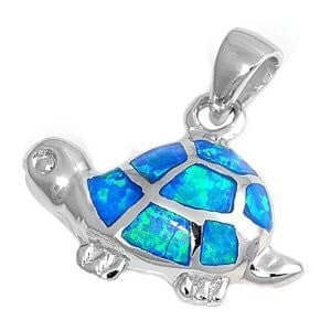 925 Sterling Silver Pendant Hawaiian Blue Opal Turtle - SilverMania925