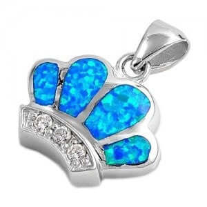 925 Sterling Silver Queen Crown Hawaiian Blue Opal CZ Charm Pendant