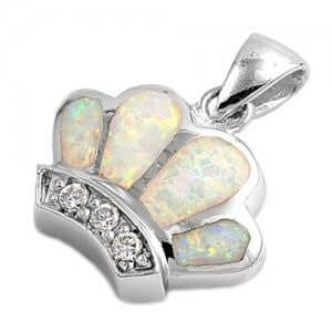 925 Sterling Silver Queen Crown White Opal CZ Charm Pendant - SilverMania925