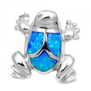 925 Sterling Silver Hawaiian Blue Opal Frog Charm Pendant - SilverMania925