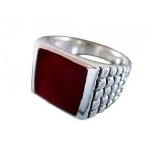 925 Sterling Silver Unisex Genuine Carnelian Engraved Sides Ring 8gr - SilverMania925