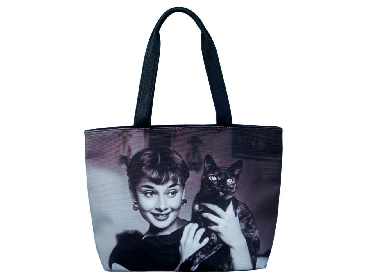 Audrey Hepburn Holding Cat Tote Handbag - SilverMania925