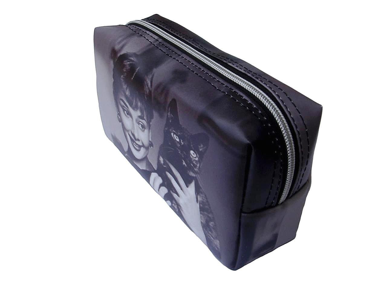 Audrey Hepburn Holding Cat Makeup Make Up Lipstick Purse Cosmetic Zip Around Bag