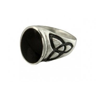 925 Sterling Silver Triquetra Ring with Black Onyx - SilverMania925