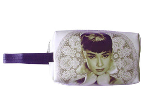 Audrey Hepburn Retro Rare Make Up Lipstick Purse Cosmetic Zip Around Bag