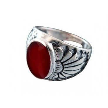 925 Sterling Silver Mens  Carnelian Indian Native American Ring - SilverMania925