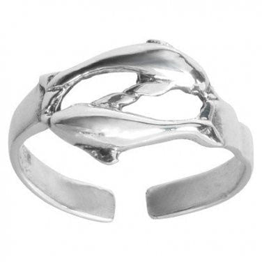 925 Sterling Silver Twin Dolphins Adjustable Pinky Toe Ring - SilverMania925