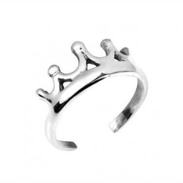 925 Sterling Silver Crown Design Adjustable Pinky Toe Ring - SilverMania925